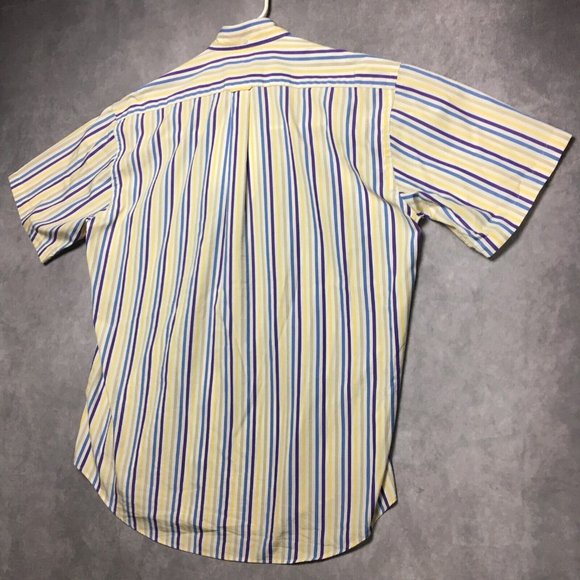 Faconnable Mens Shirt size Medium Short Sleeve Button Up Striped Purple Blue USA - Picture 6 of 14